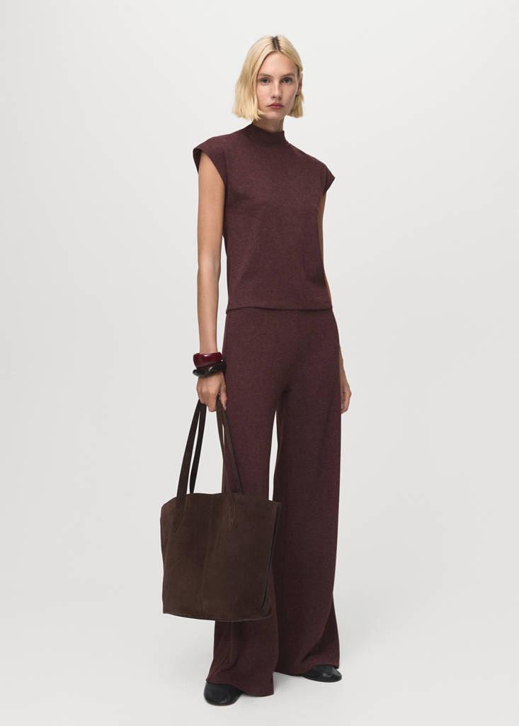 Knitted trousers with elastic waistband — Burgundy