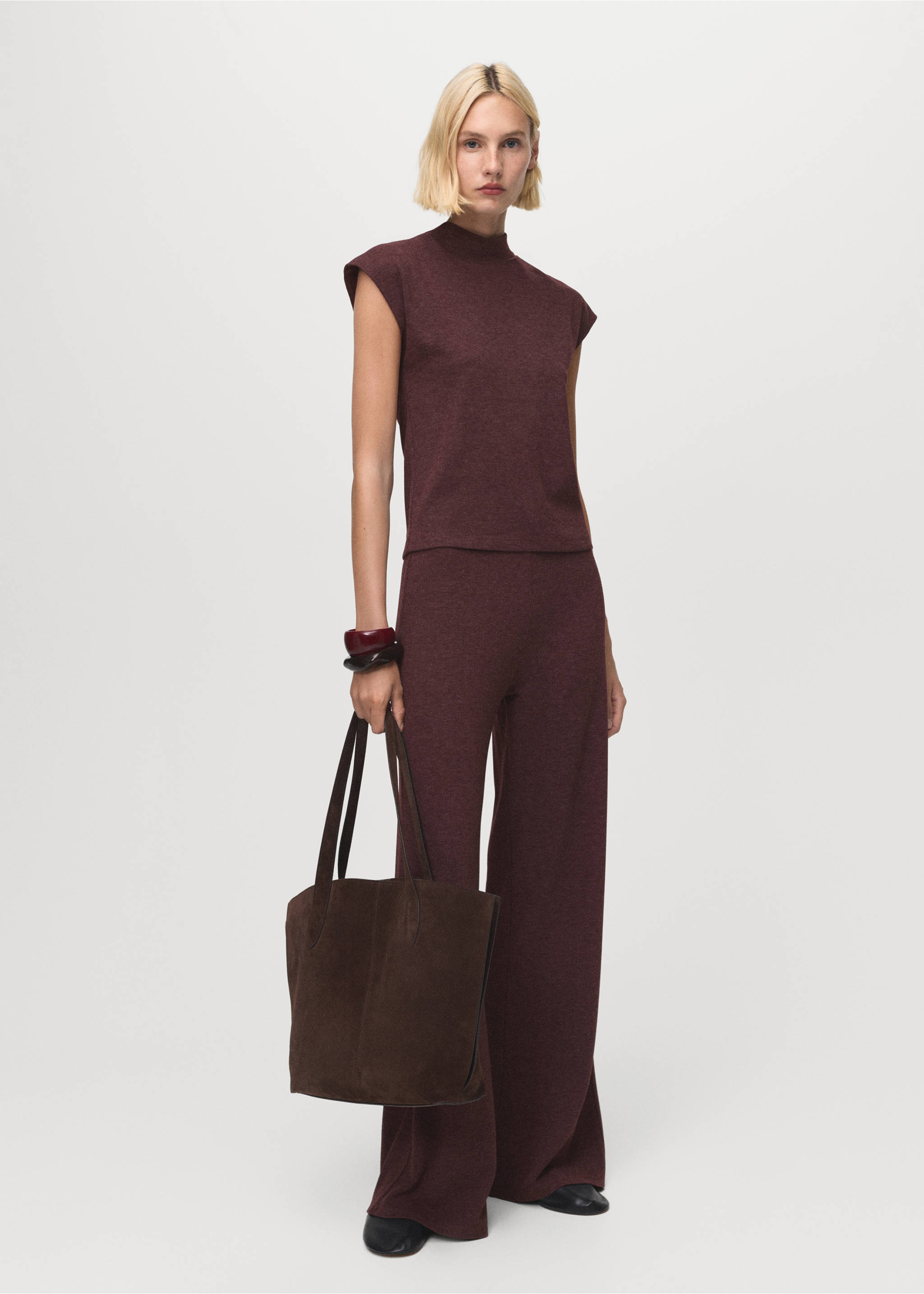 Knitted trousers with elastic waistband - General plane, Burgundy. Ref: 17075815-00.