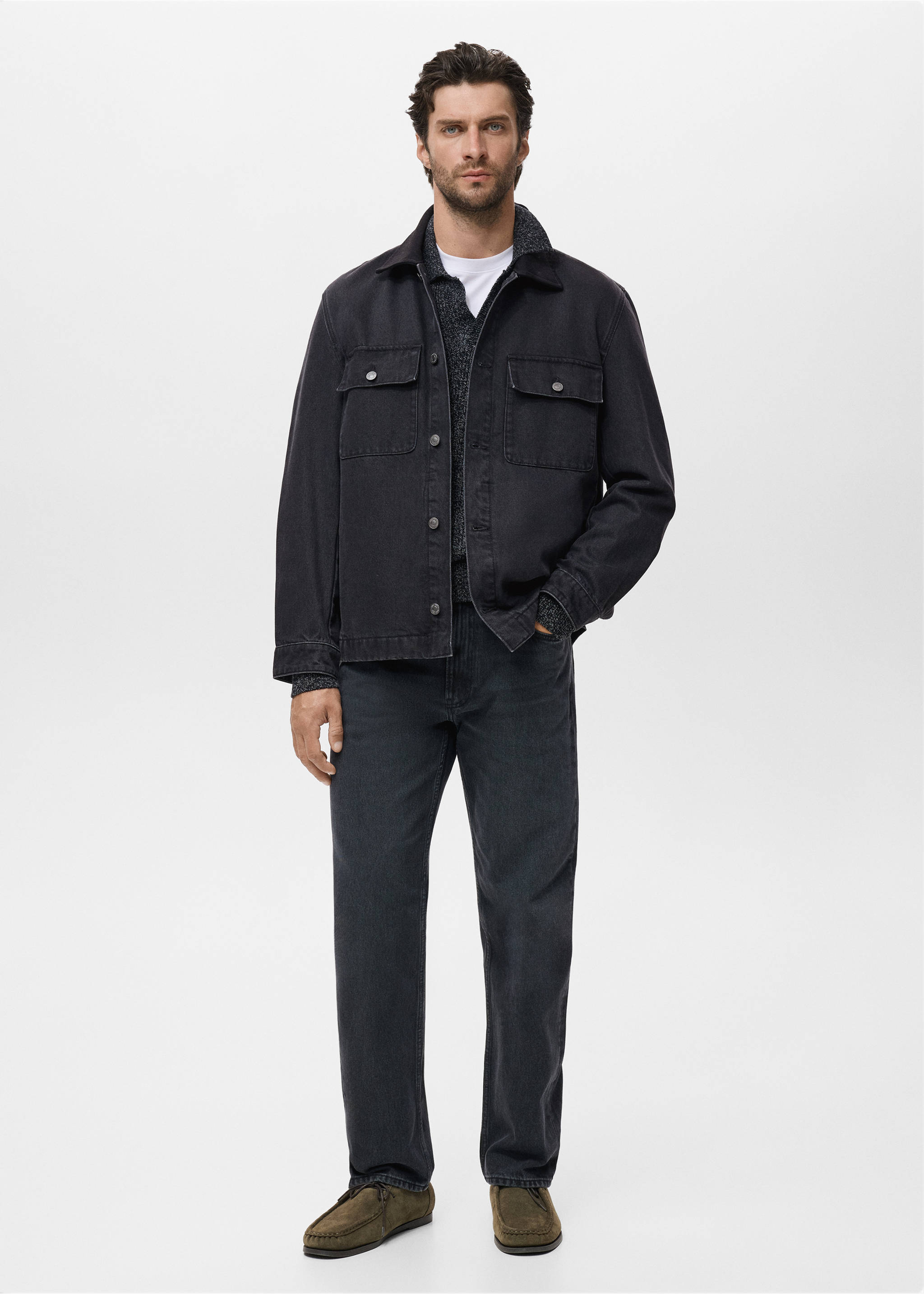 Джинсовая куртка с карманами - Общий план, Черный деним. Ref: 17075968-00.