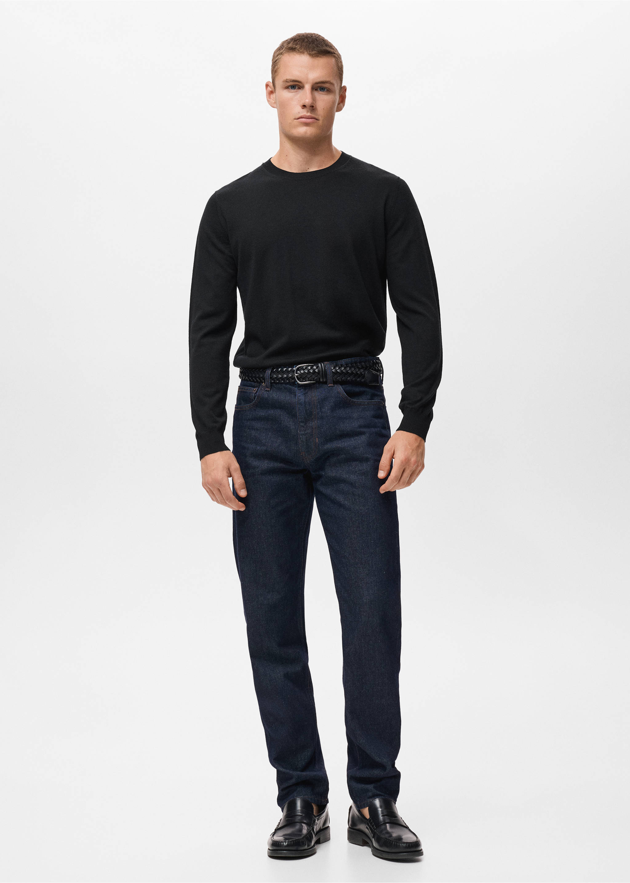 100% merino wool crew neck sweater - General plane, Black. Ref: 17075970-00.