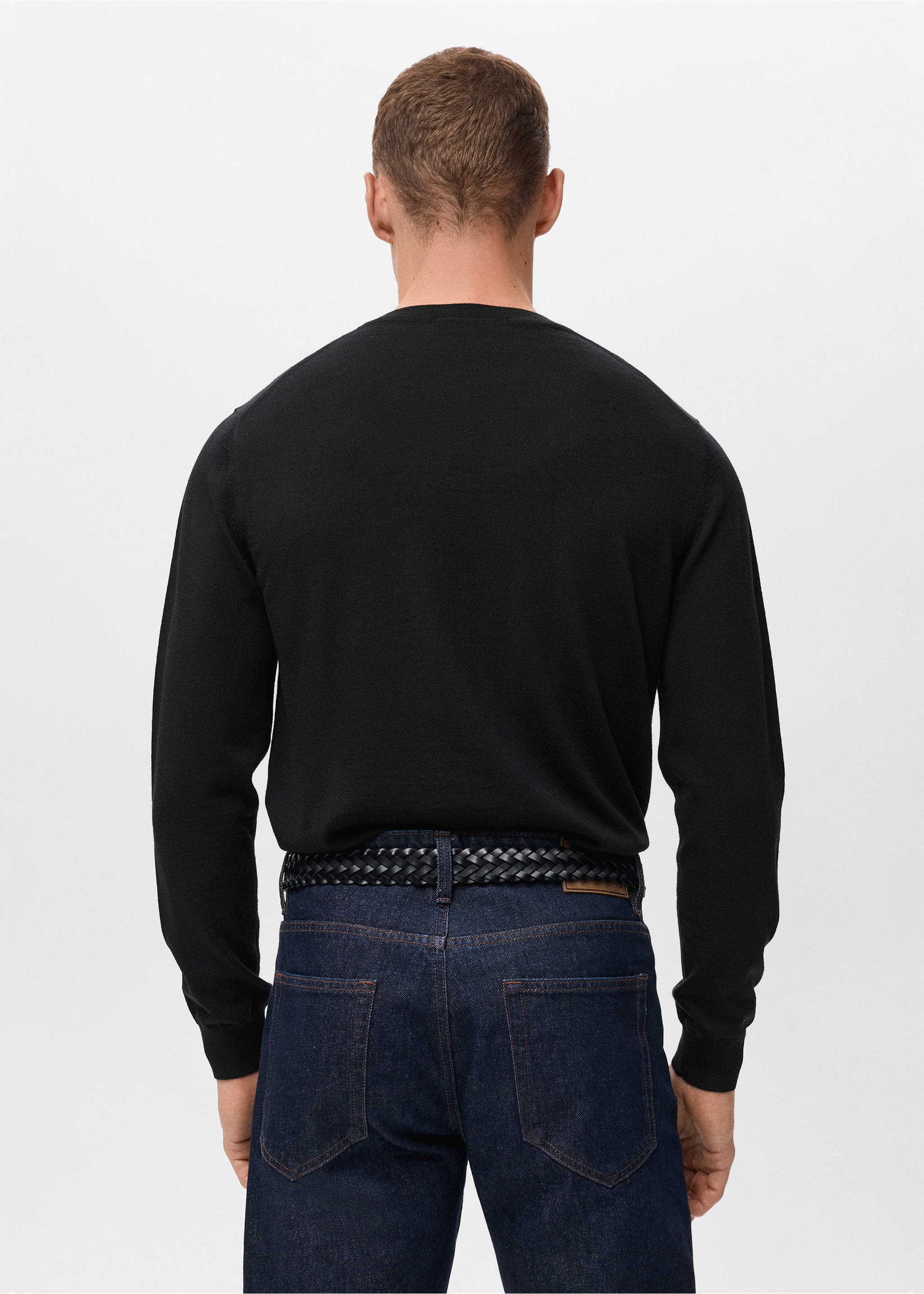 100% merino wool crew neck sweater - Reverse of the article, Black. Ref: 17075970-00.