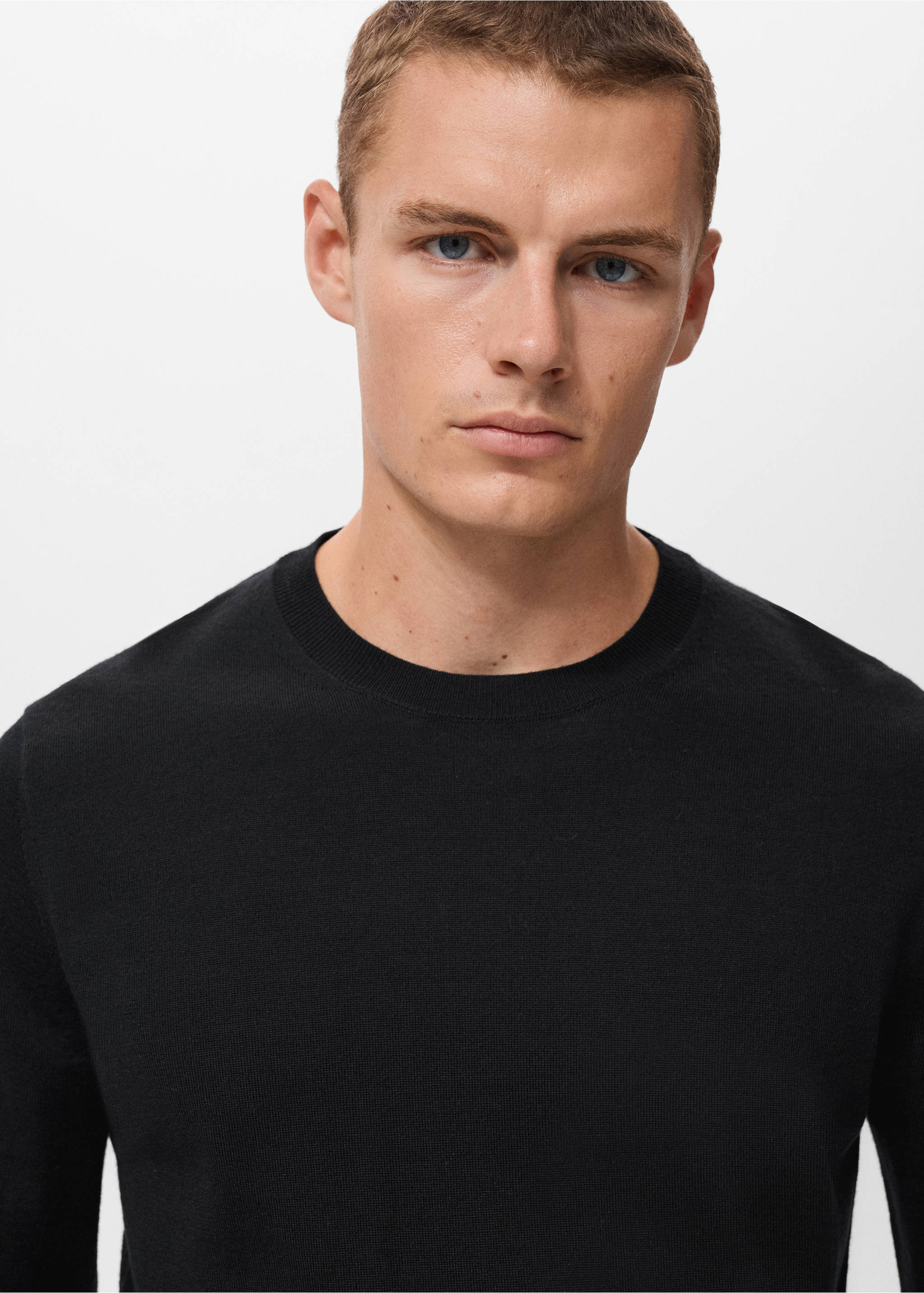 100% merino wool crew neck sweater - Details of the article 1, Black. Ref: 17075970-00.