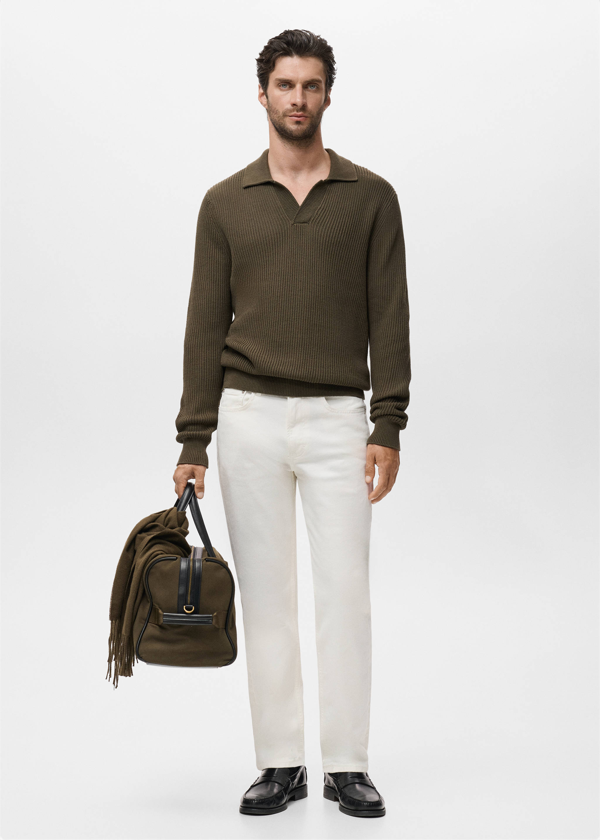 Structured cotton polo sweater - General plane