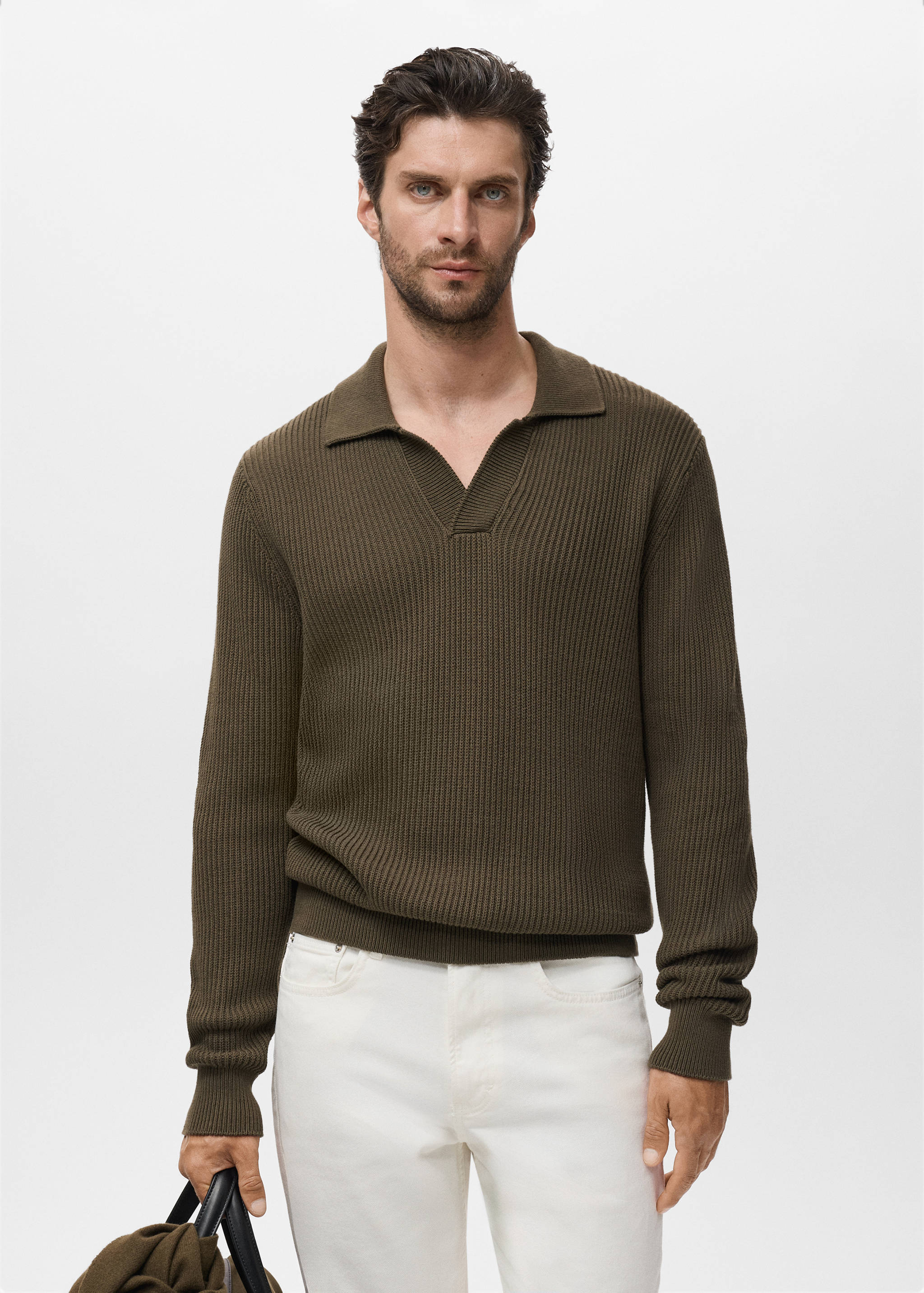Structured cotton polo sweater - Medium plane