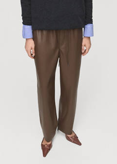 Faux-leather trousers with elastic waist — Medium Brown 1