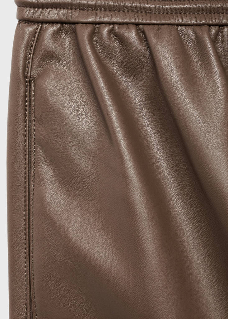 Faux-leather trousers with elastic waist — Medium Brown