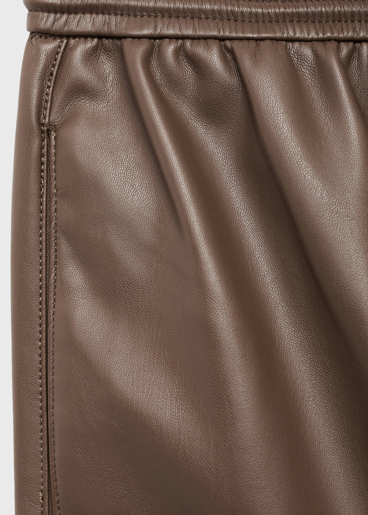 Faux-leather trousers with elastic waist — Medium Brown