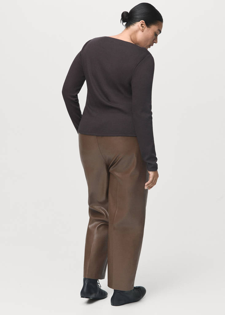 Faux-leather trousers with elastic waist — Medium Brown