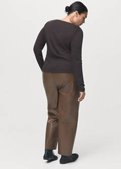 Faux-leather trousers with elastic waist — Medium Brown 13