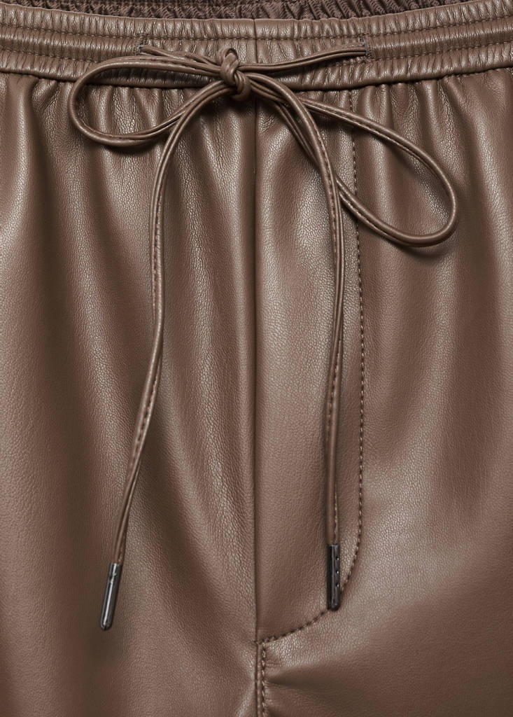 Faux-leather trousers with elastic waist — Medium Brown
