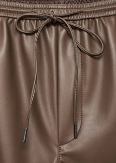 Faux-leather trousers with elastic waist — Medium Brown 16