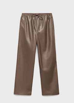 Faux-leather trousers with elastic waist — Medium Brown 15
