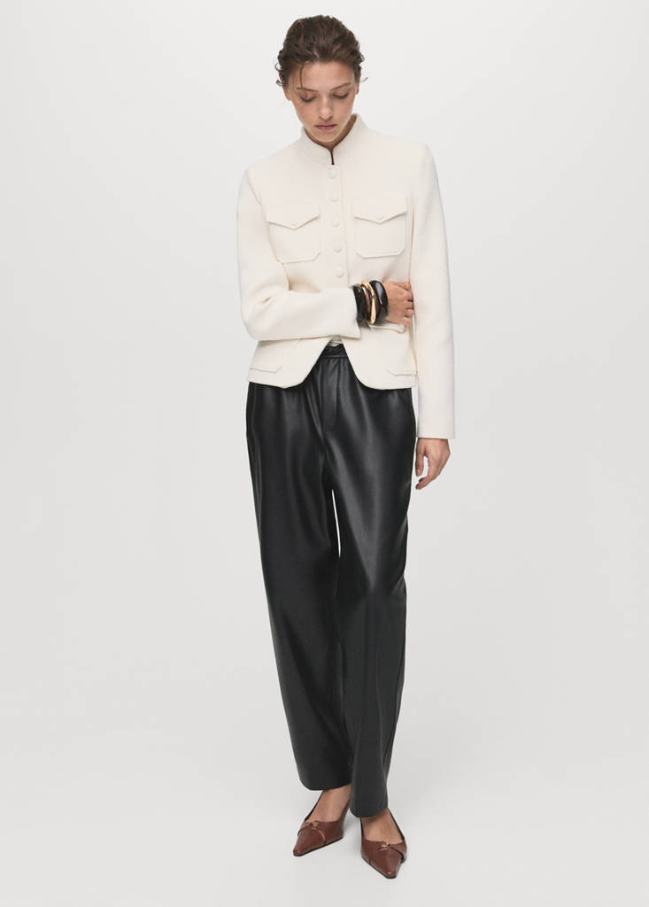 Faux-leather trousers with elastic waist — Black