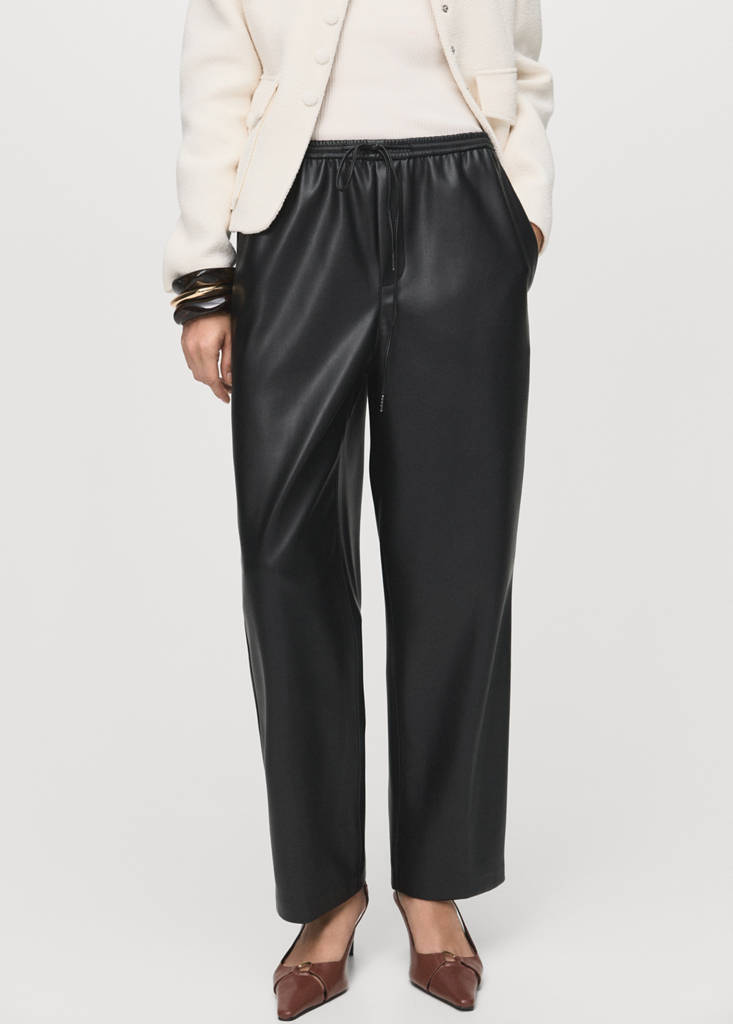 Faux-leather trousers with elastic waist — Black