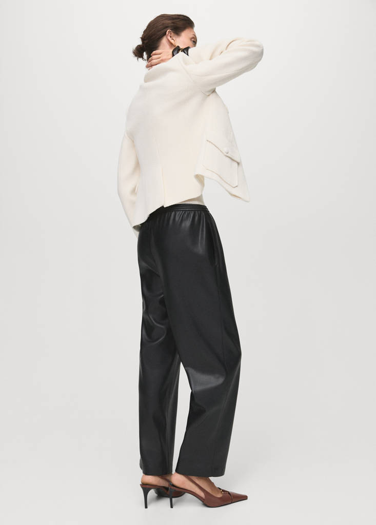 Faux-leather trousers with elastic waist — Black