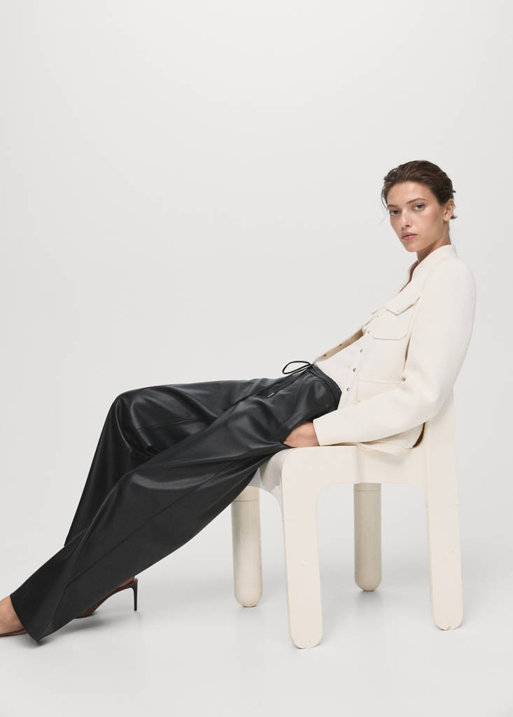 Faux-leather trousers with elastic waist — Black