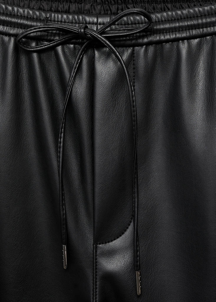 Faux-leather trousers with elastic waist — Black