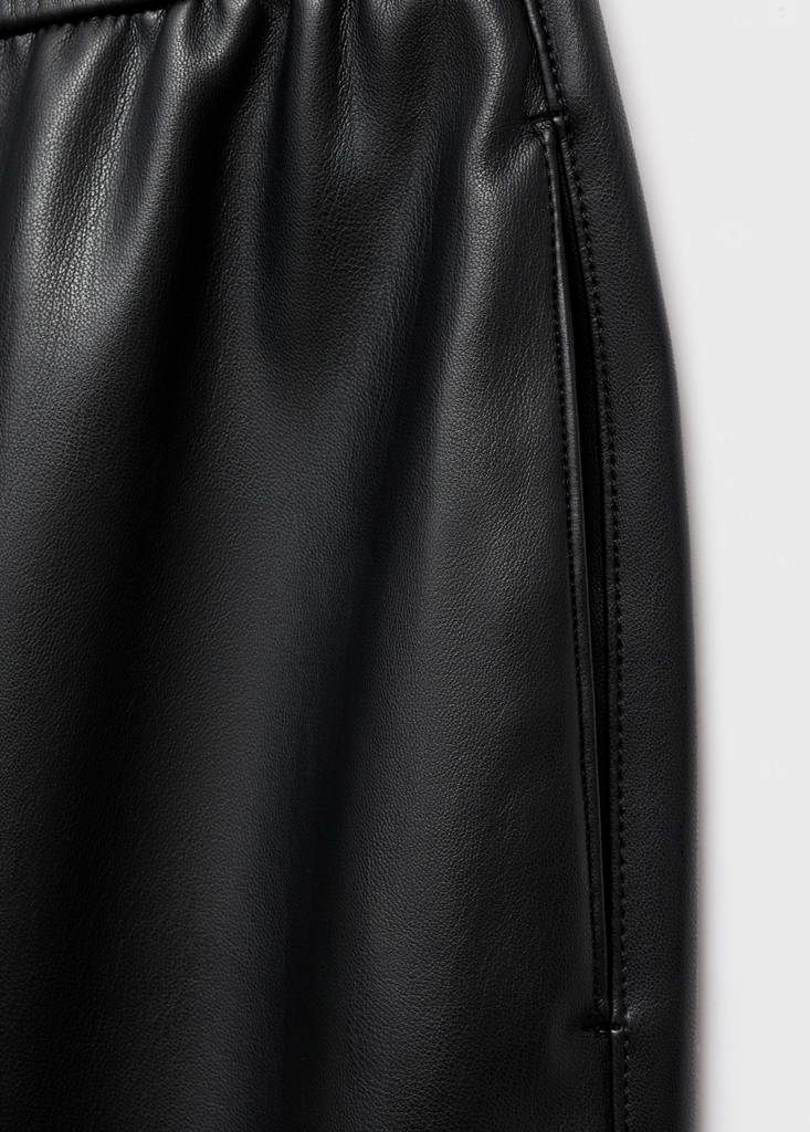 Faux-leather trousers with elastic waist — Black