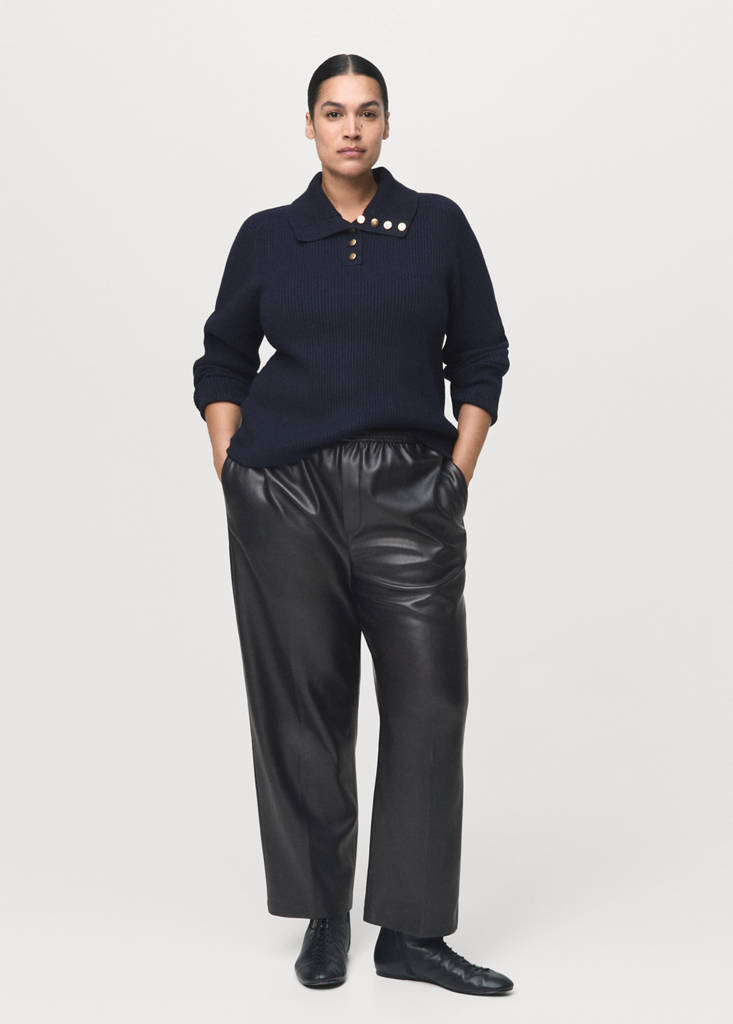 Faux-leather trousers with elastic waist — Black