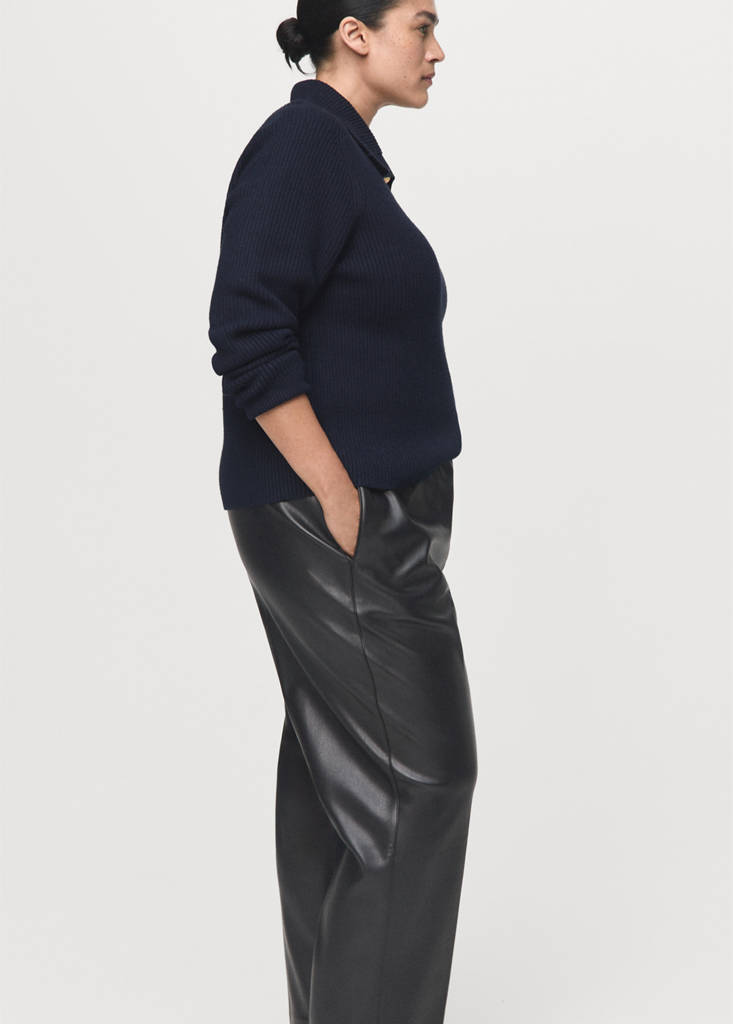 Faux-leather trousers with elastic waist — Black