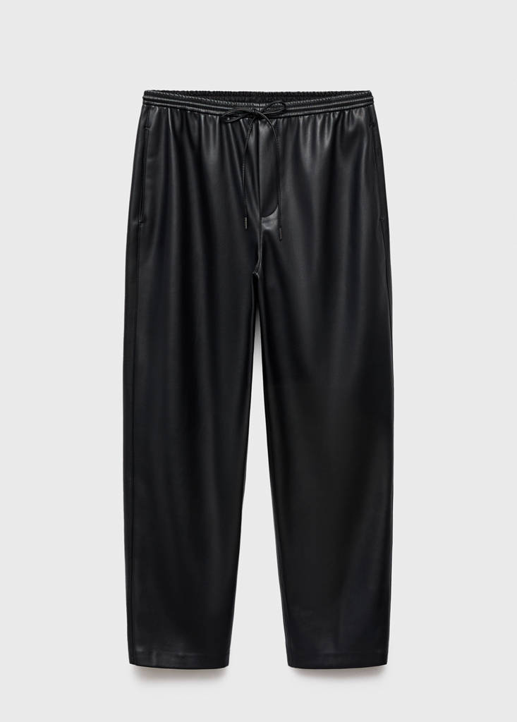 Faux-leather trousers with elastic waist — Black