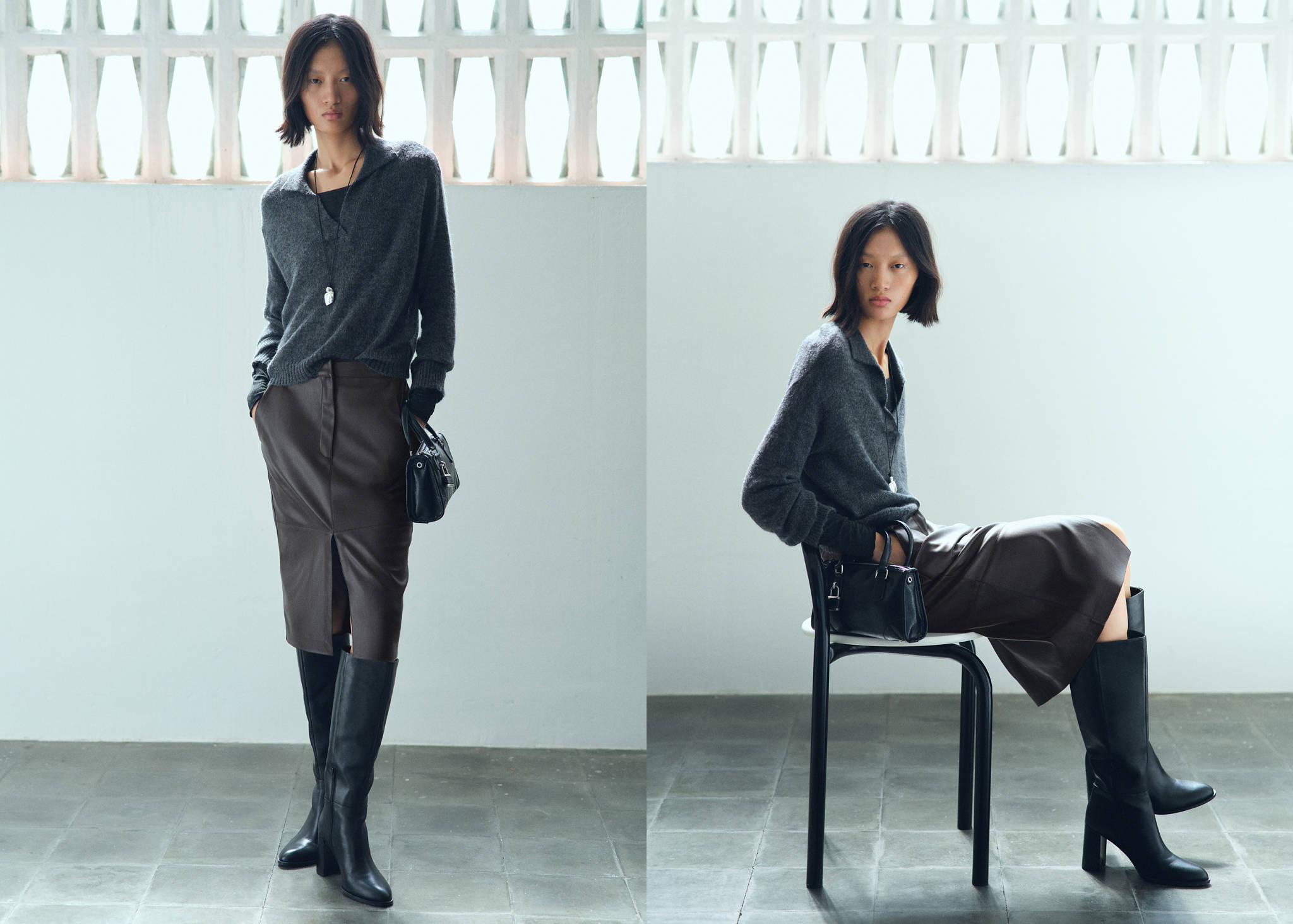 Faux-leather pencil skirt - Panoramic plane
