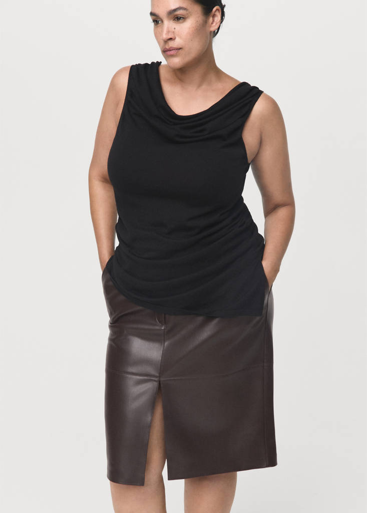 Faux-leather pencil skirt — Chocolate