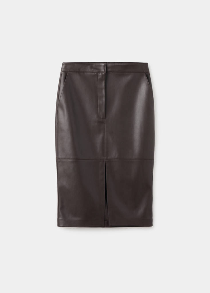 Faux-leather pencil skirt — Chocolate