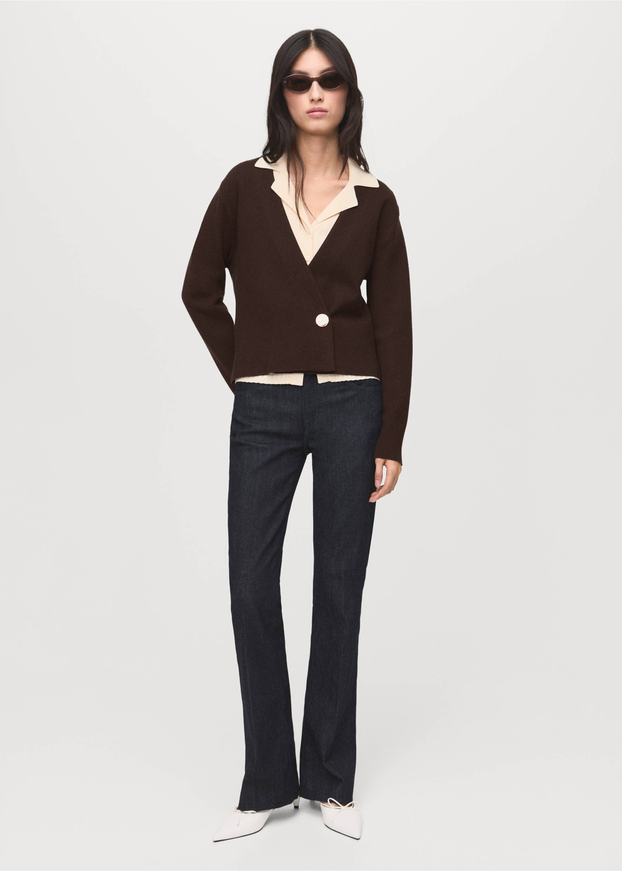 Cross-over cardigan with jewel button - General plane, Chocolate. Ref: 17075982-00.