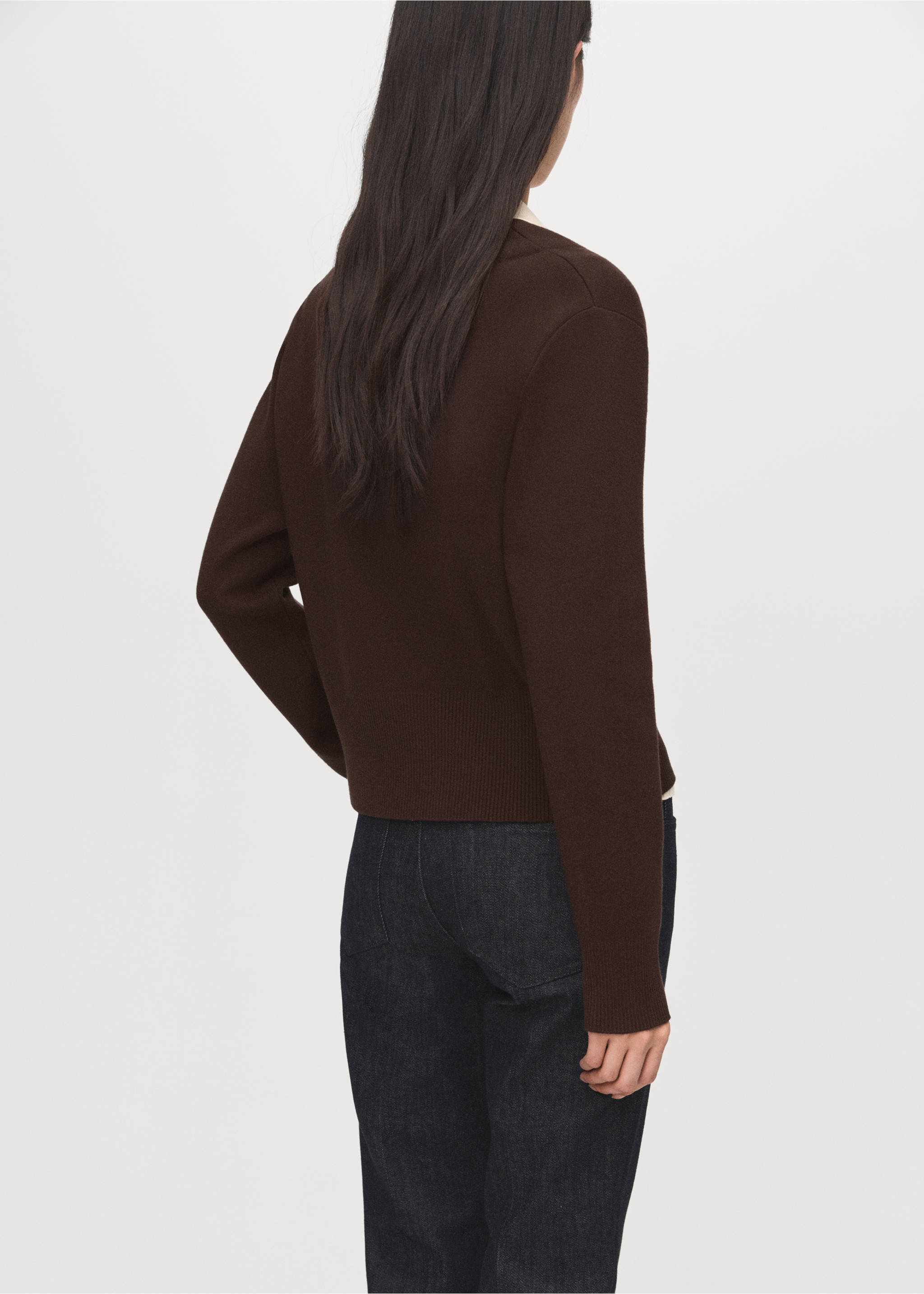 Cross-over cardigan with jewel button - Reverse of the article, Chocolate. Ref: 17075982-00.