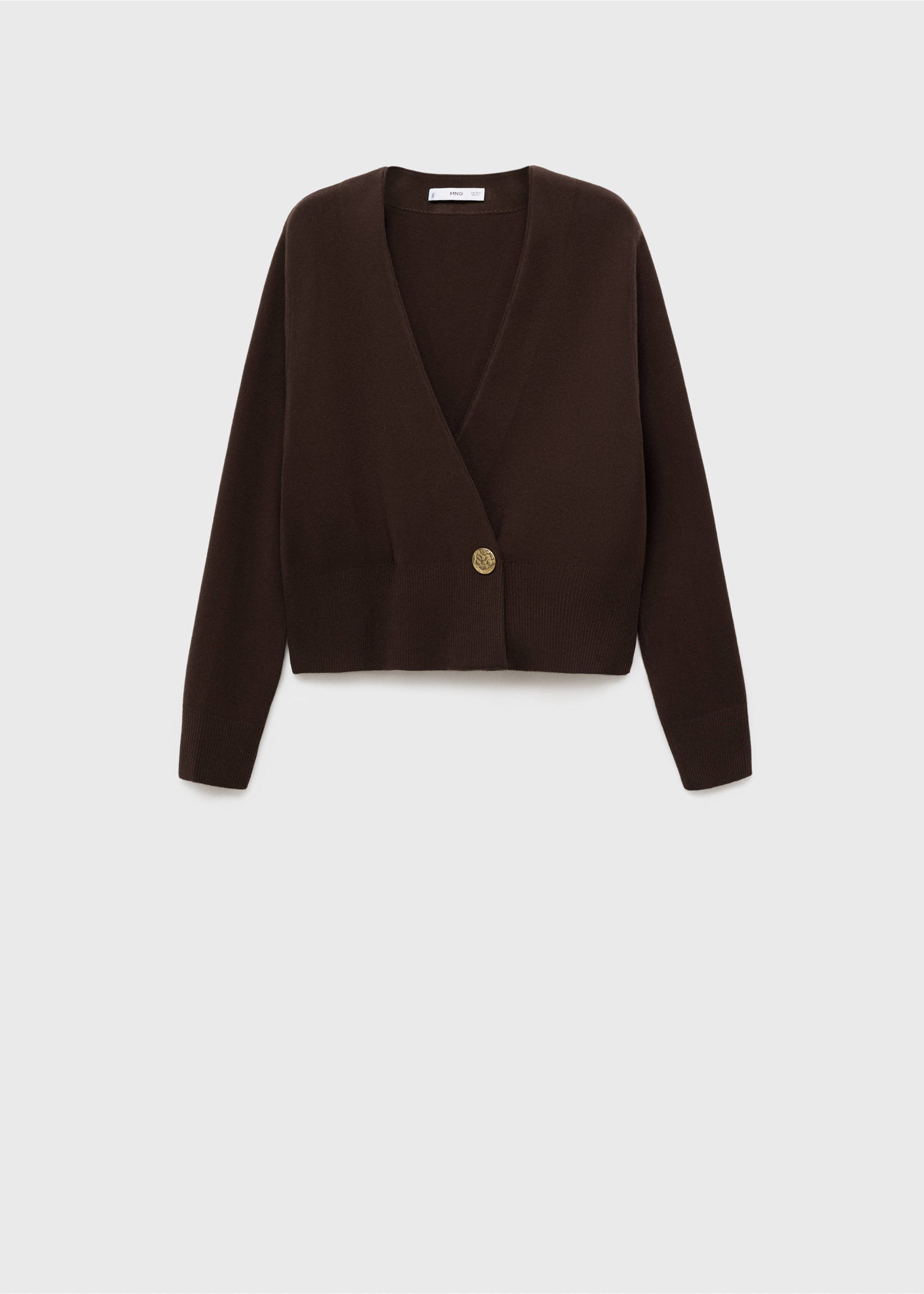 Cross-over cardigan with jewel button - Article without model, Chocolate. Ref: 17075982-00.