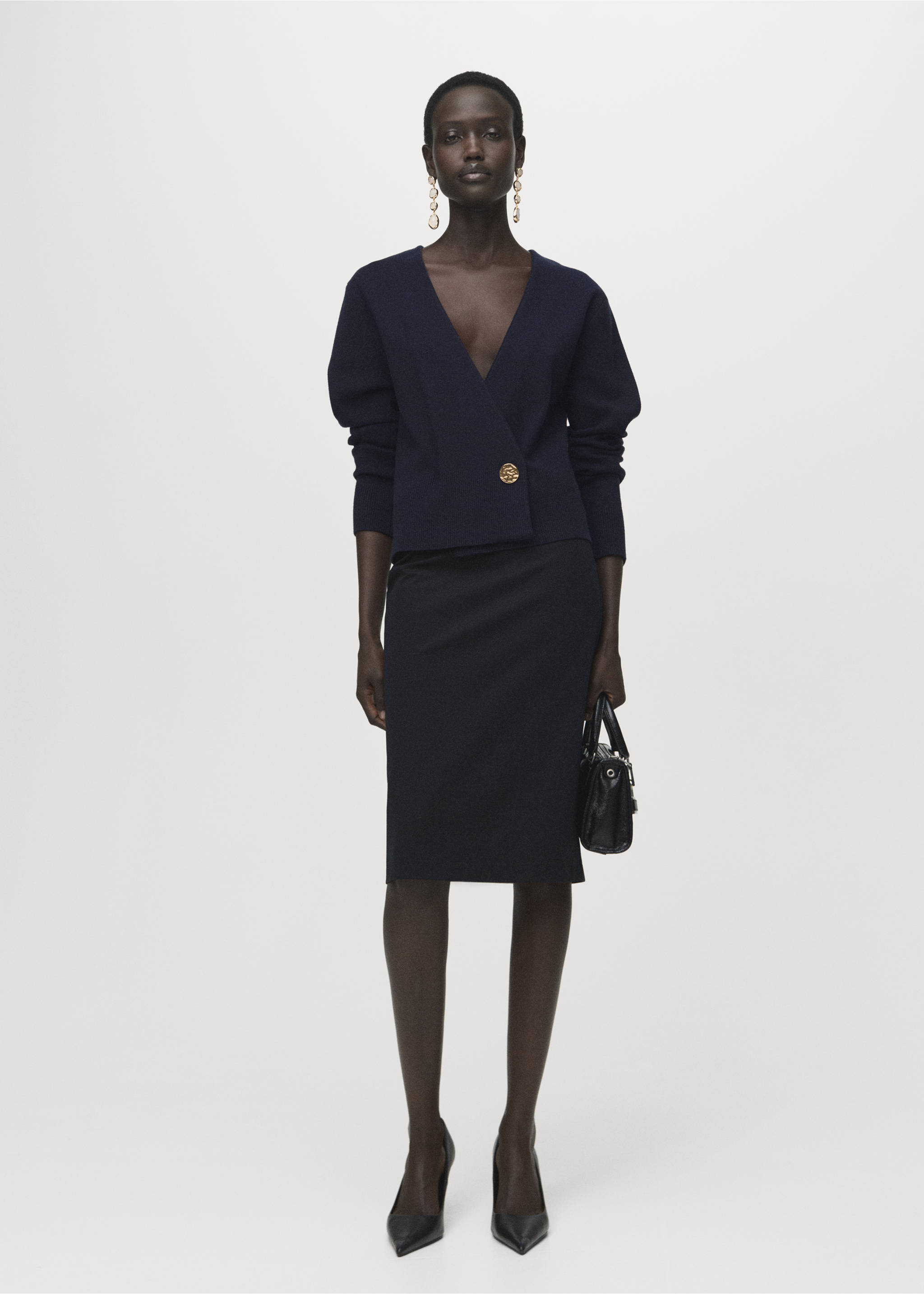Cross-over cardigan with jewel button - General plane, Dark Navy. Ref: 17075982-00.
