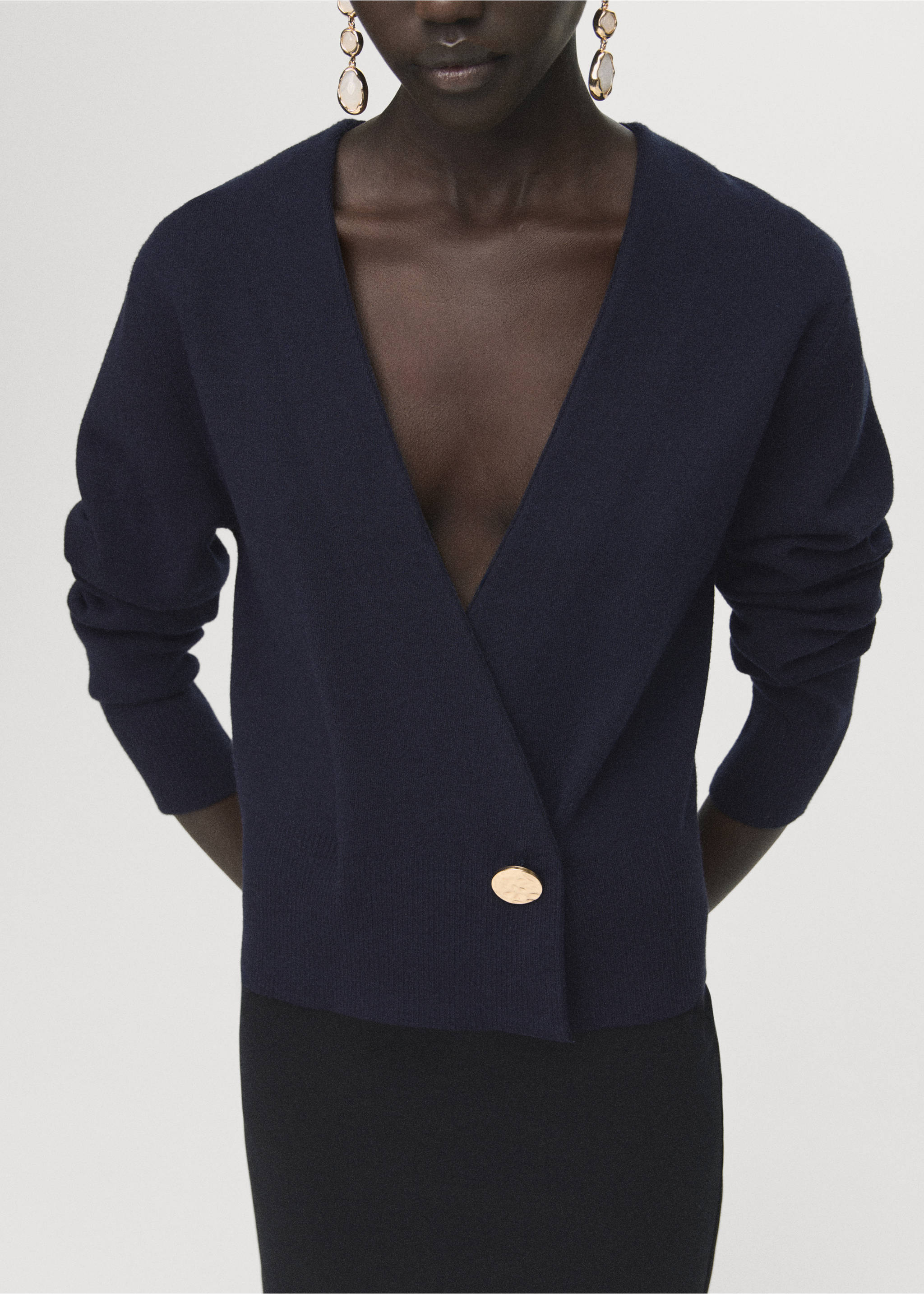 Cross-over cardigan with jewel button - Medium plane, Dark Navy. Ref: 17075982-00.