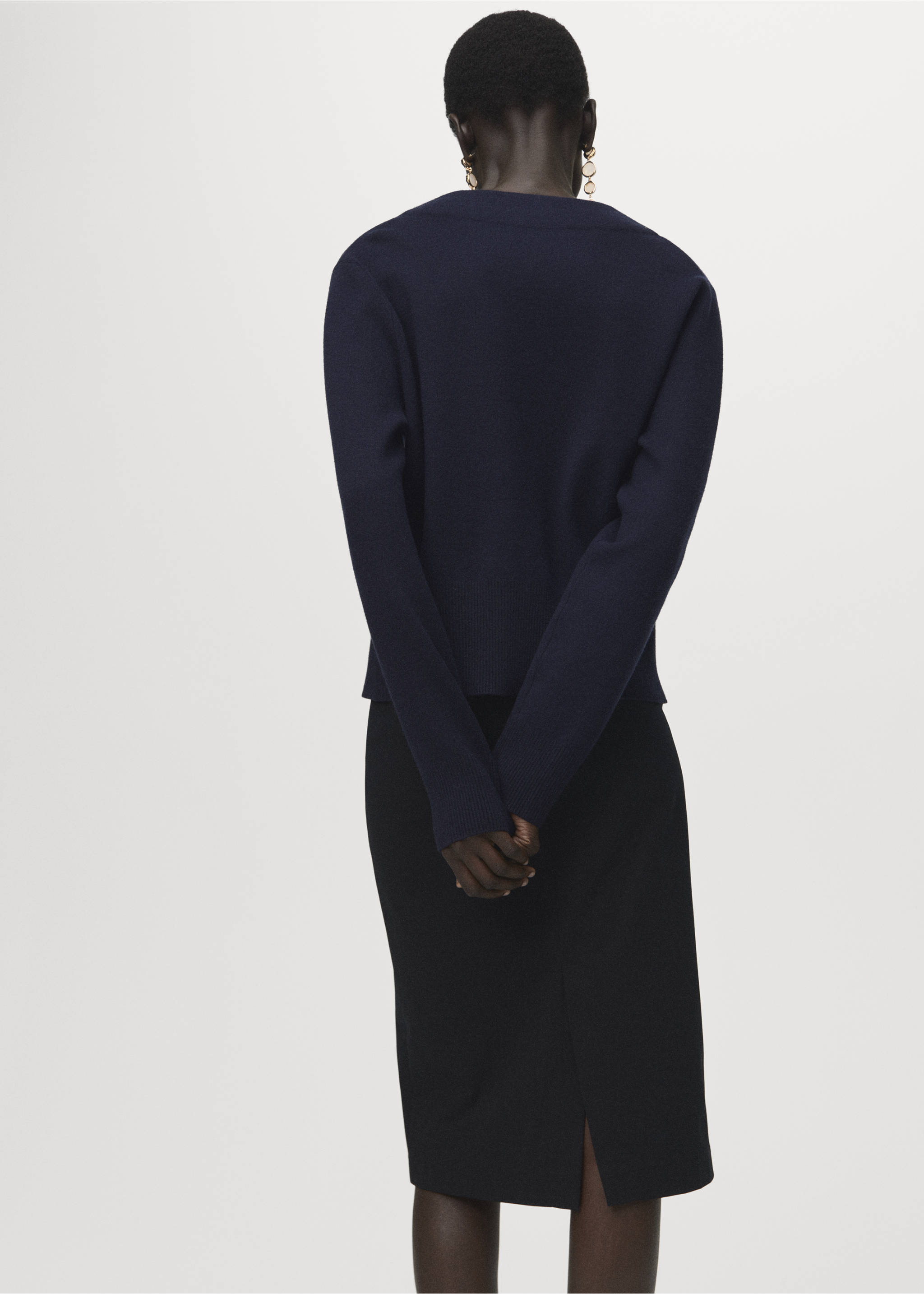 Cross-over cardigan with jewel button - Reverse of the article, Dark Navy. Ref: 17075982-00.