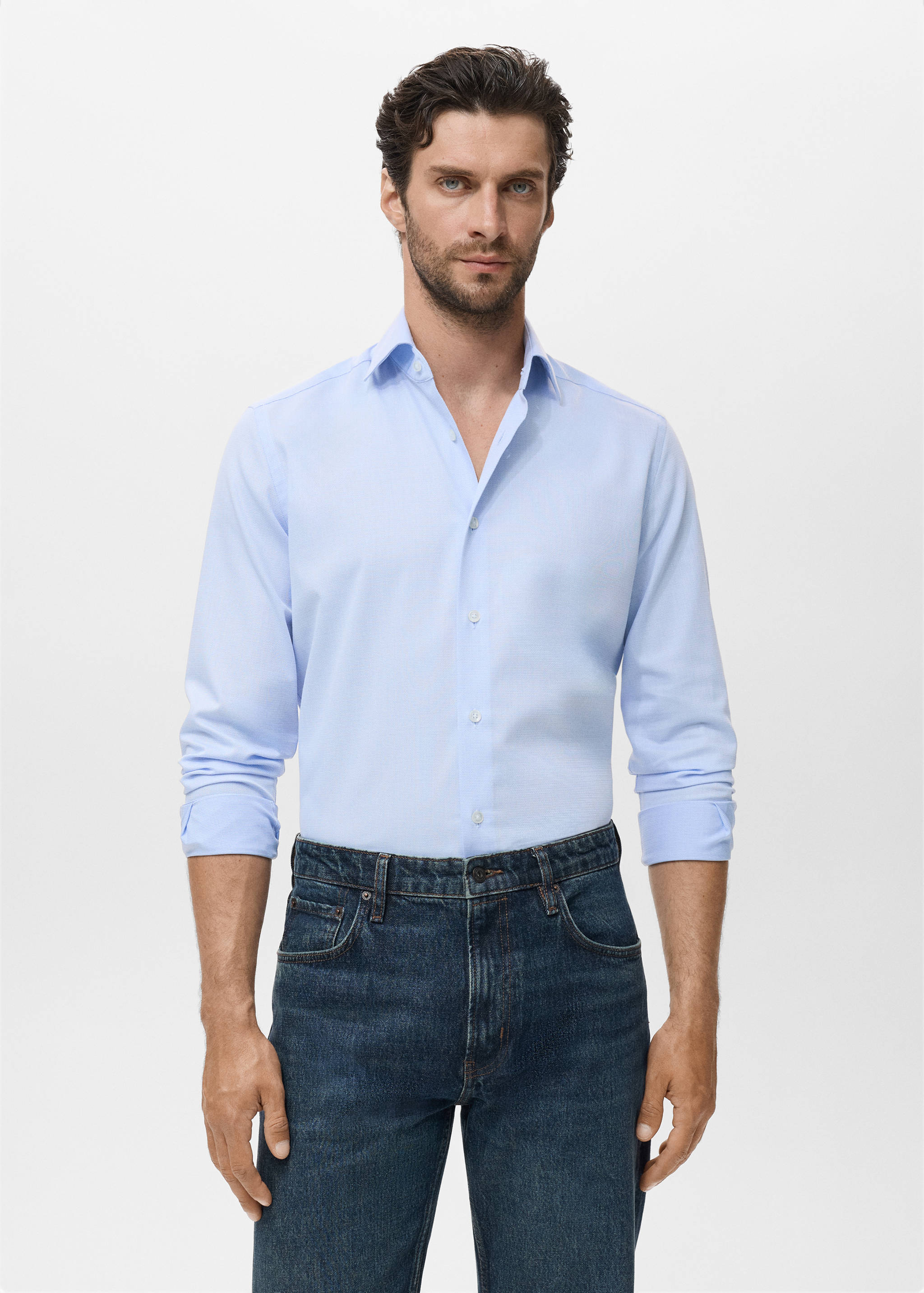 Рубашка приталенного кроя из хлопка - Средний план