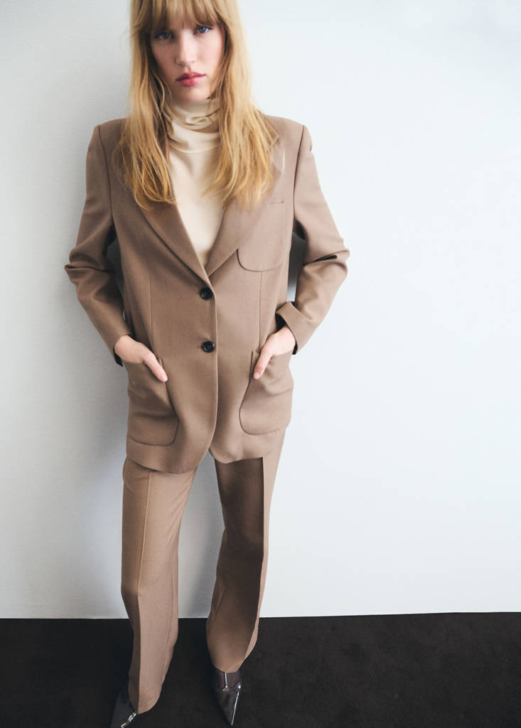 Wool-blend suit jacket with pockets — Medium Brown
