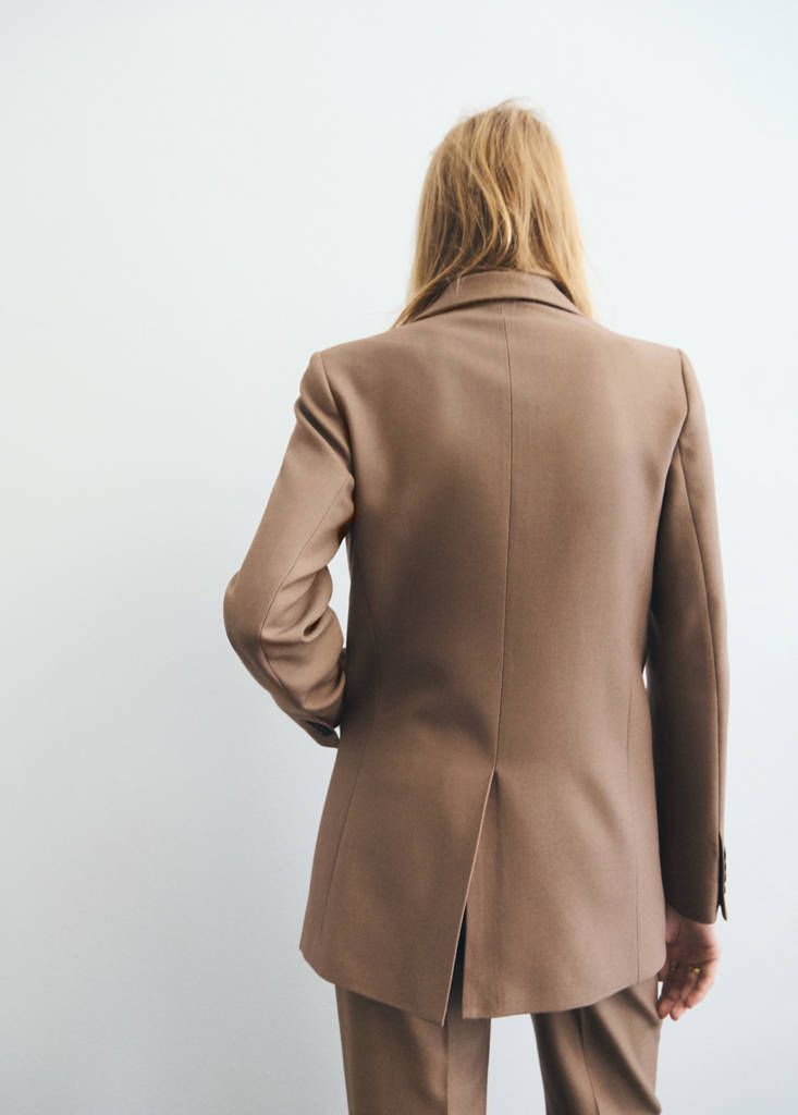 Wool-blend suit jacket with pockets — Medium Brown