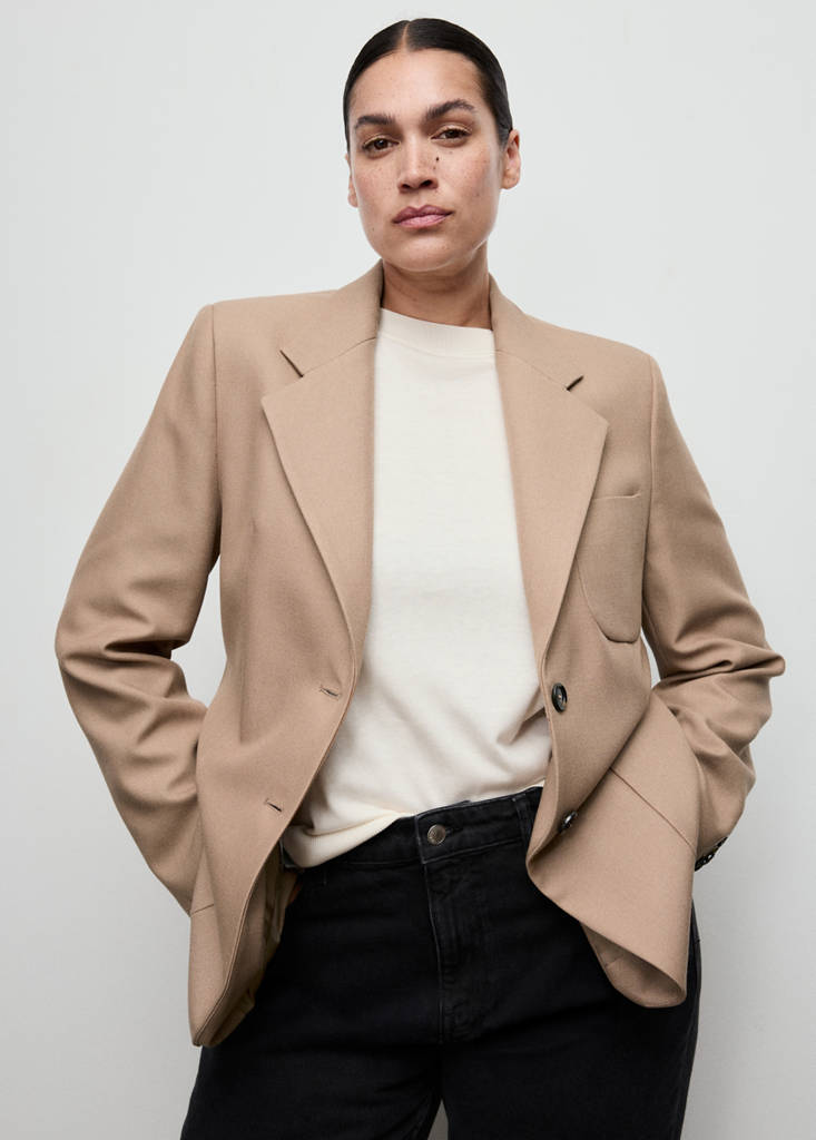 Wool-blend suit jacket with pockets — Medium Brown