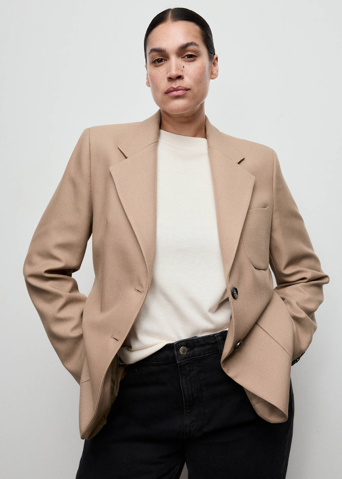 Wool-blend suit jacket with pockets — Medium Brown