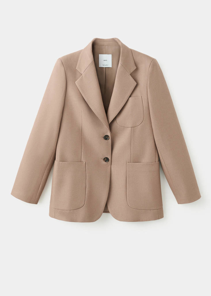 Wool-blend suit jacket with pockets — Medium Brown