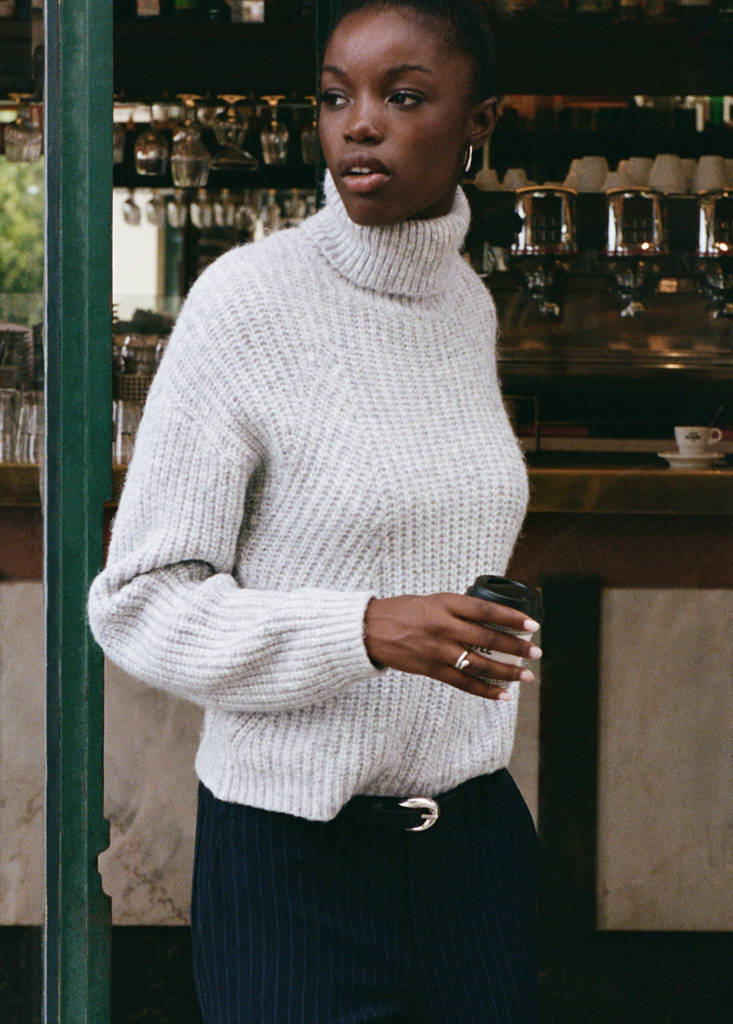 Turtleneck knit sweater — Light Heather Grey