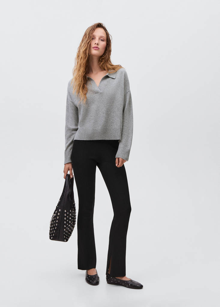 Ribbed flared trousers — Black