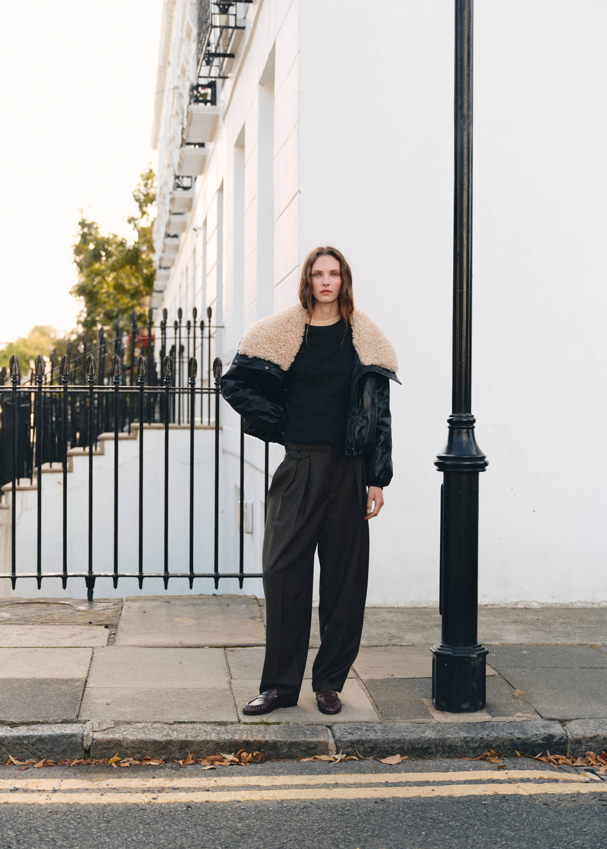 Faux-leather jacket with shearling collar - General plane