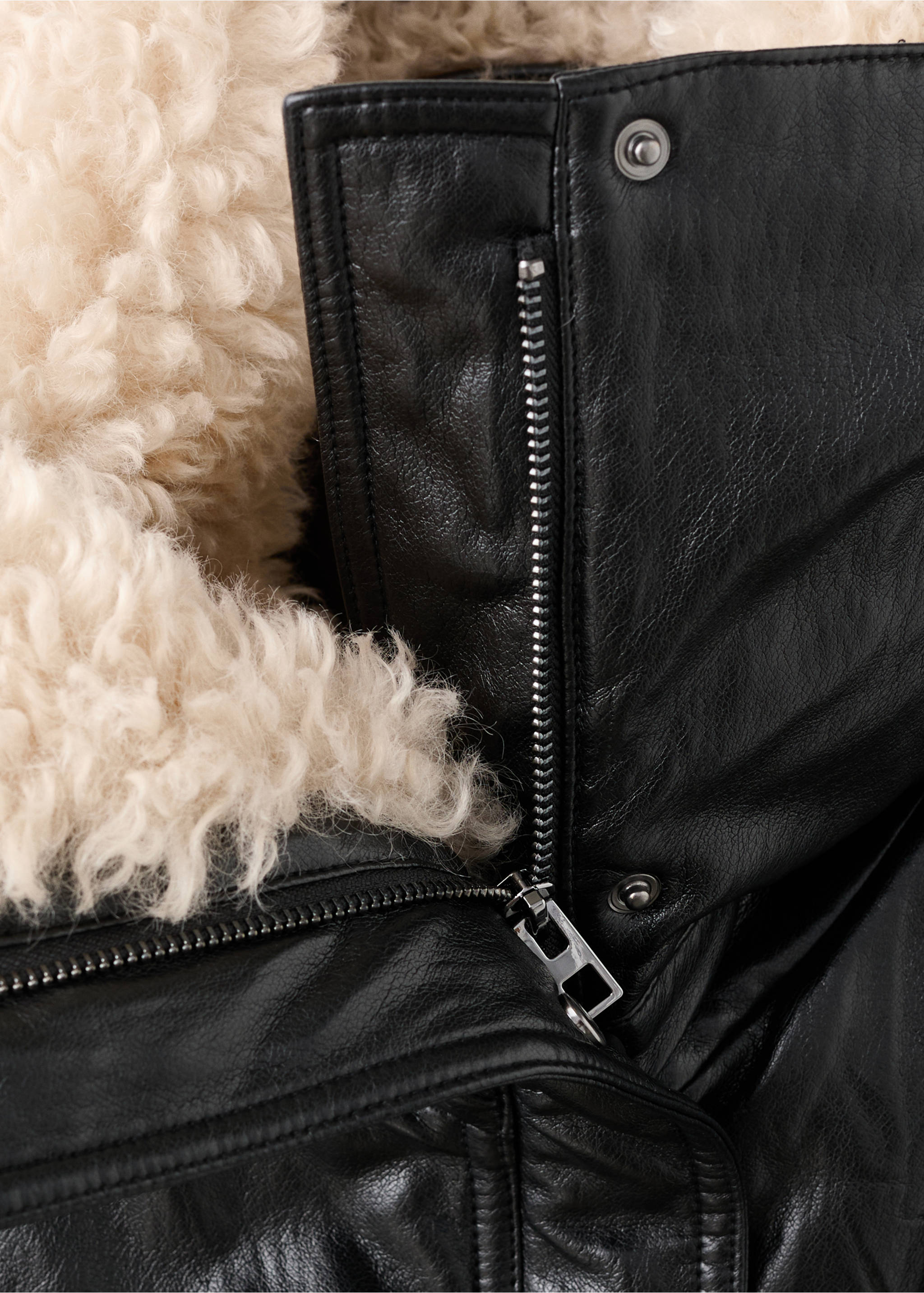 Faux-leather jacket with shearling collar - Details of the article 8, Black. Ref: 17076354-00.