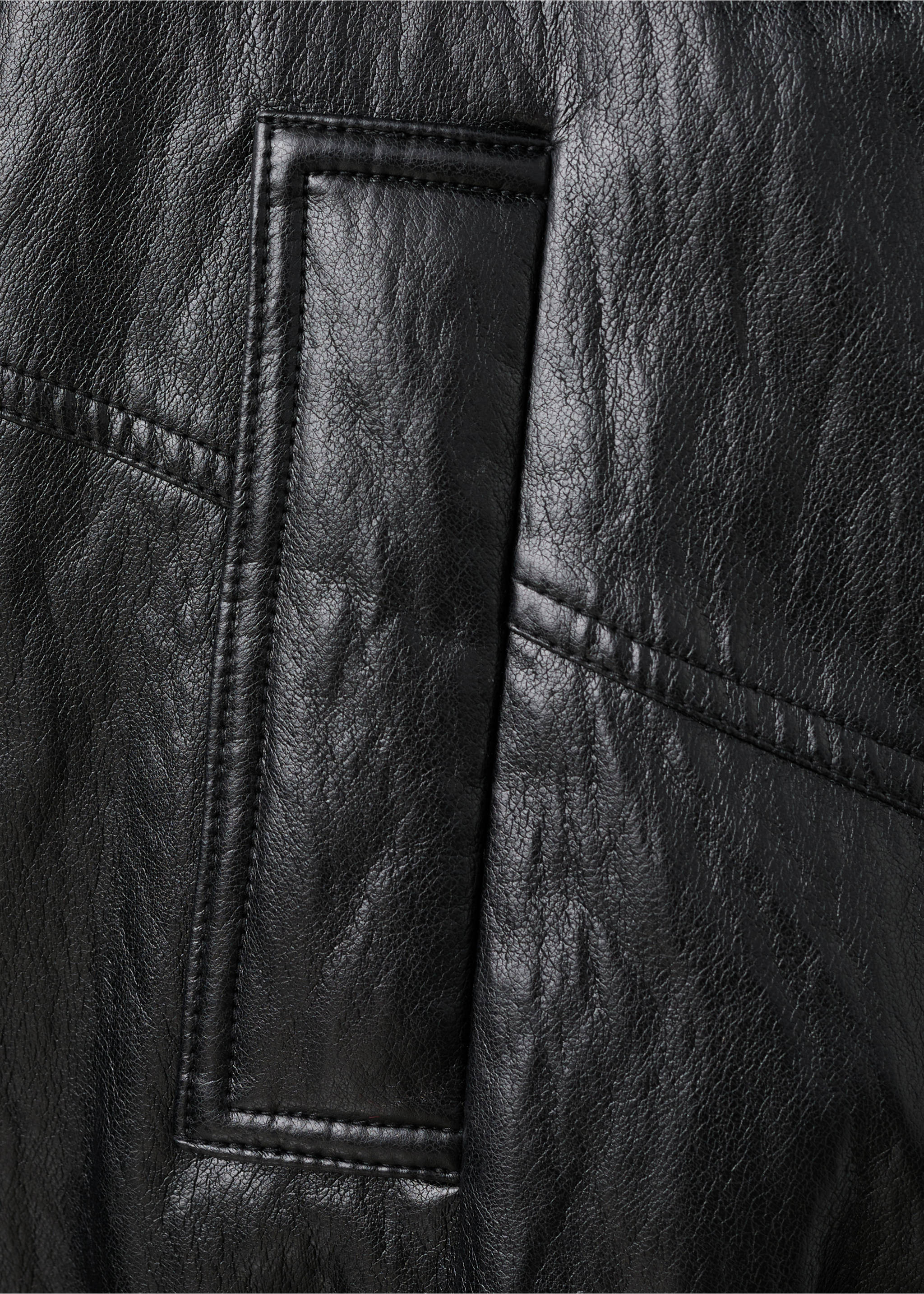 Faux-leather jacket with shearling collar - Details of the article 0, Black. Ref: 17076354-00.