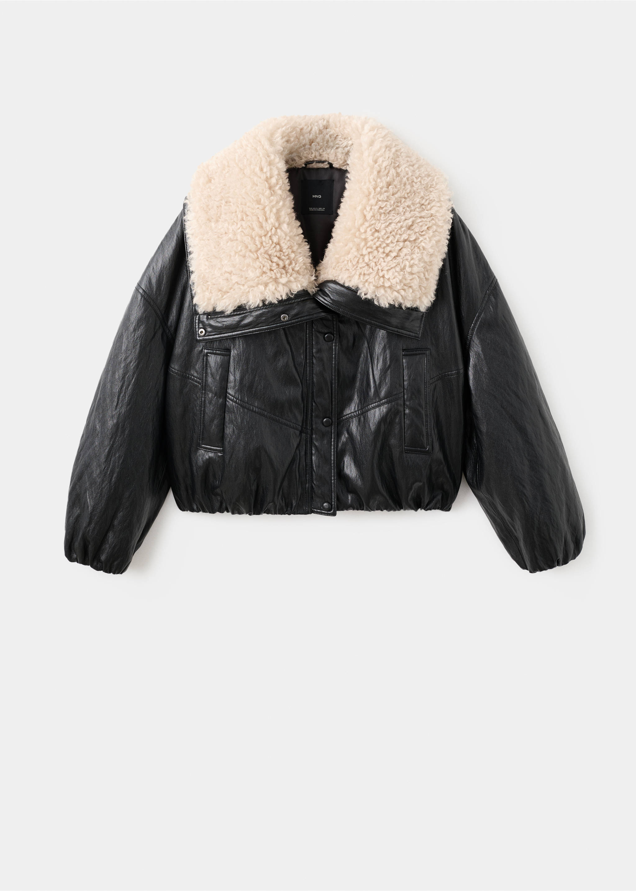 Faux-leather jacket with shearling collar - Article without model, Black. Ref: 17076354-00.