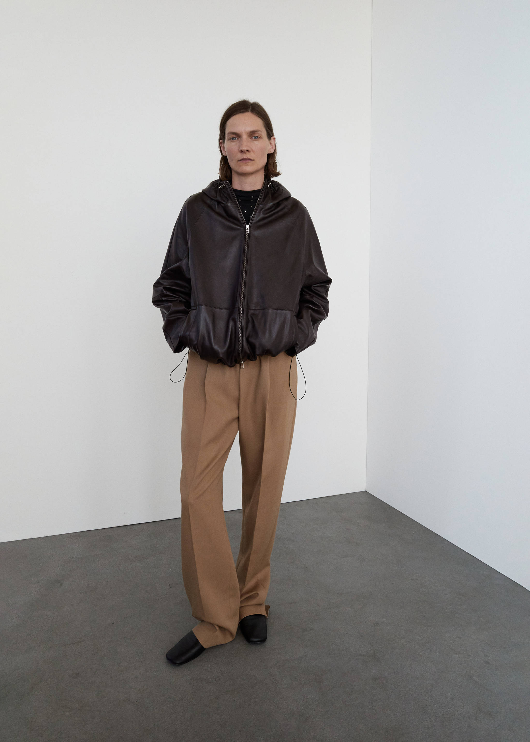 100% leather jacket with hood - General plane