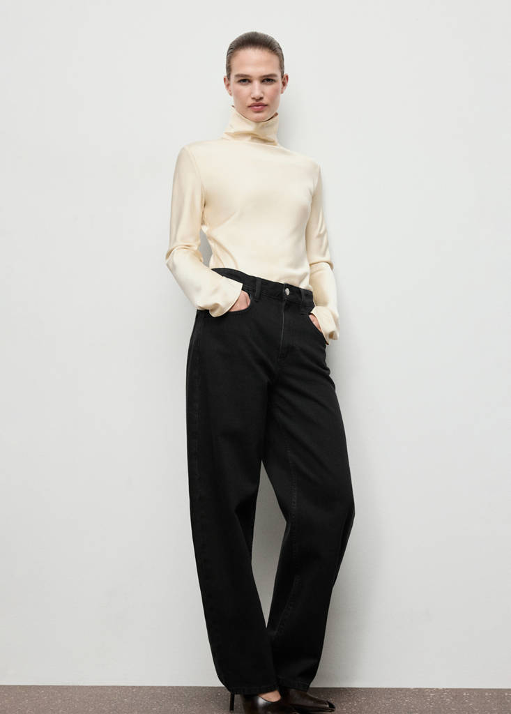 High-waisted barrel jeans — Black denim