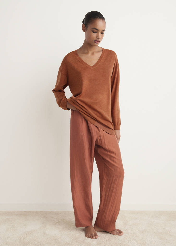 V-neck wool sweater — Burnt Orange