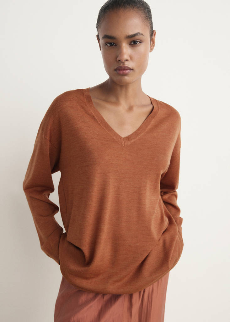 V-neck wool sweater — Burnt Orange